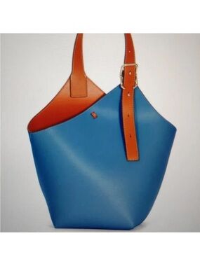 MDBM Cholet two tone leather bucket bag blue/ brown:minimilist classic